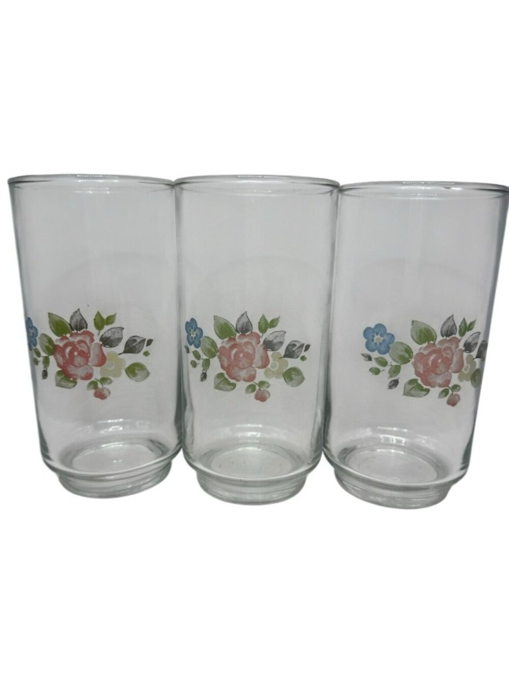 NO BAND (3) Pfaltzgraff Perennials Tea Rose 16oz Cooler Glasses Tumbler Libbey